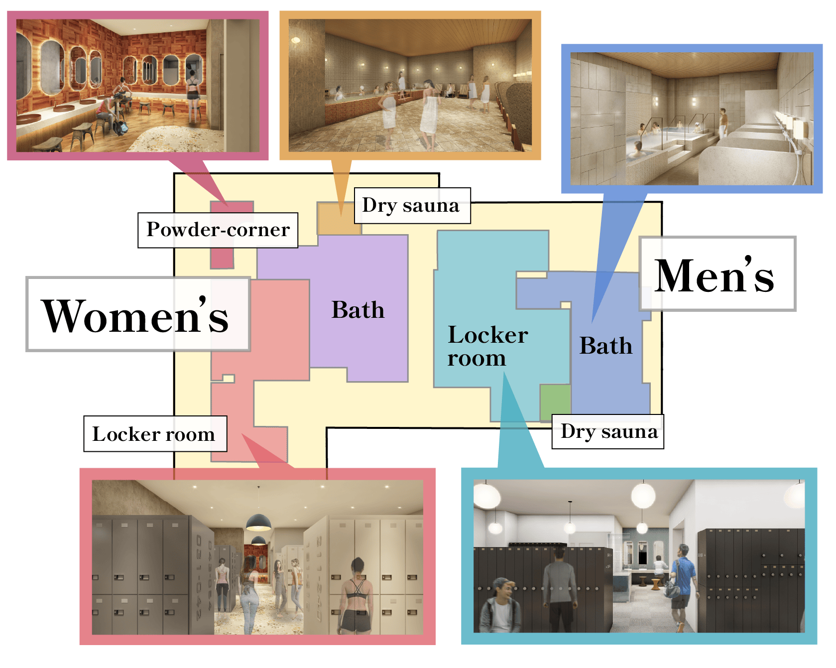 フィットネスクラブ東京ドーム 柏の葉店 ロッカールーム・浴室・サウナエリアのフロアマップ