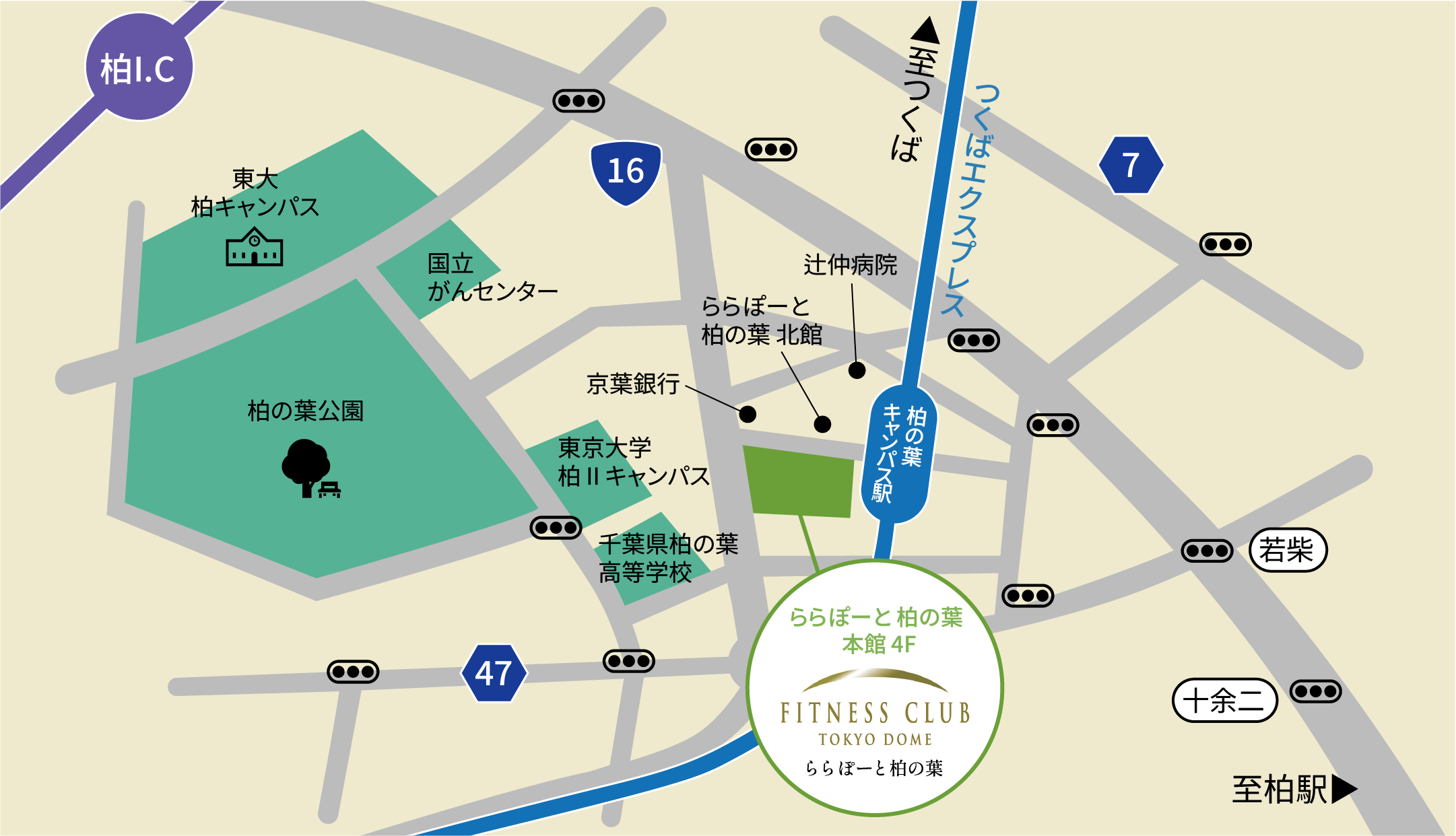 ららぽーと柏の葉とその周辺の地図